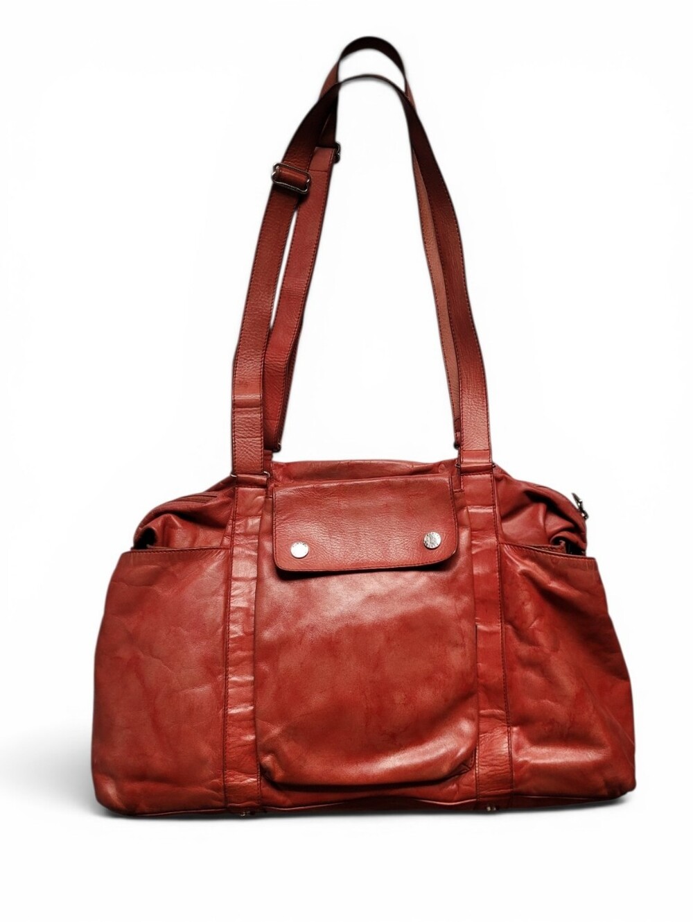 RUDSAK Red Leather Shoulder Tote Baby Bag Custom Recolored Distressed